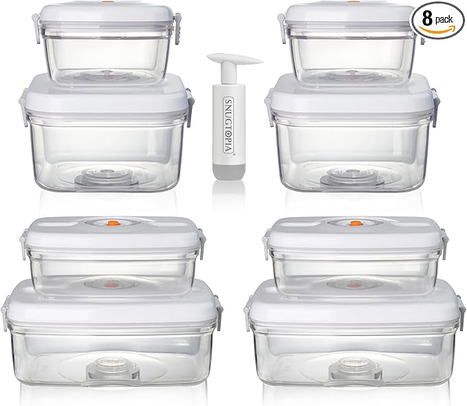 Vacuum Seal Food Storage Containers, Leakproof, Freshness, BPA-Free Kitchen Organizers, Ideal for Fruits, Veggies, Meats, Leftovers, Dishwasher Safe (0.6Lx2+1.5Lx2+1Lx2+2Lx2)