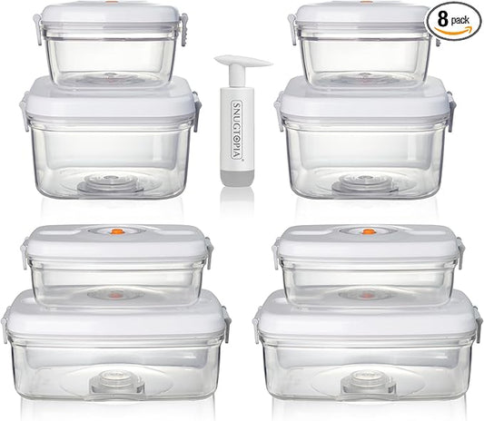 Vacuum Seal Food Storage Containers, Leakproof, Freshness, BPA-Free Kitchen Organizers, Ideal for Fruits, Veggies, Meats, Leftovers, Dishwasher Safe (0.6Lx2+1.5Lx2+1Lx2+2Lx2)