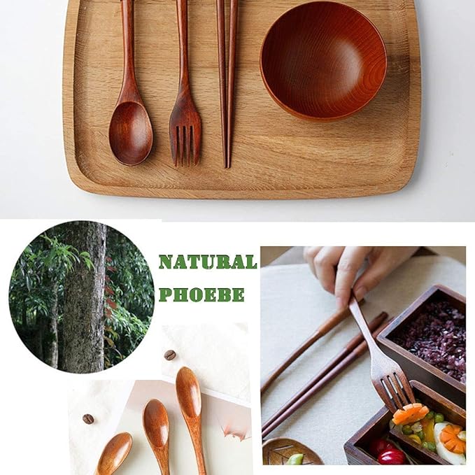 Portable Wood Flatware Set for Eating Lunch Utensils Silverware Set Wooden Cutlery Set eating utensil sets wooden Reusable Wood Utensils for Eating 13 Pcs Travel Wooden Spoons Forks with Case