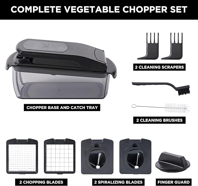 Cook with Color Vegetable Chopper - Multifunctional 11 in 1 Vegetable Chopper with Container - Food Chopper to Dice, Chop, Slice, Julienne and Spiralize, Black