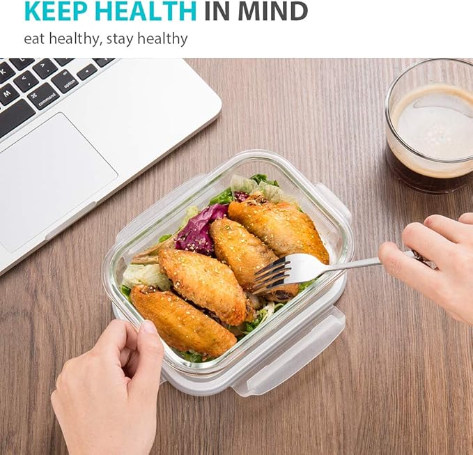 Bayco 6 Pack Glass Meal Prep Containers, Glass Food Storage Containers with Lids, Airtight Glass Lunch Bento Boxes, Leak Proof (6 lids & 6 Containers)