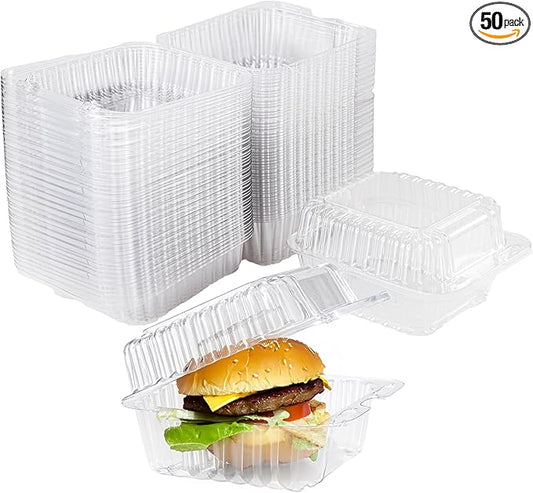 50-Pack Clear Plastic Food Containers Clamshell Take Out Containers Disposable To Go Clam Shell Food Containers 5 x 5 inch for Dessert Containers, Snacks, and Meals