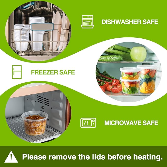 120 Set Deli-Containers-with-Lids: [8oz 16oz 32oz] Combo Plastic-Food-Storage-Containers-with-Lids, Microwaveable & Freezer Safe To-Go-Containers, Leak-proof Meal-Prep-Containers