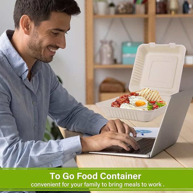 greensight Clamshell Take Out Food Container 100 Pack, 9X9 Compostable Food Container, Disposable To Go Boxes, Made From Eco-Friendly Biodegradable Sugarcane Fibers