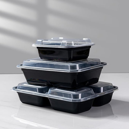 Microwave Safe Meal Prep Containers with Lids 12oz - 150 Pack Plastic Food Storage Bowls for Lunch, Takeout, and Restaurant-Style Dining - Perfect for To-Go Meals, Salads, and Healthy Eating at Home