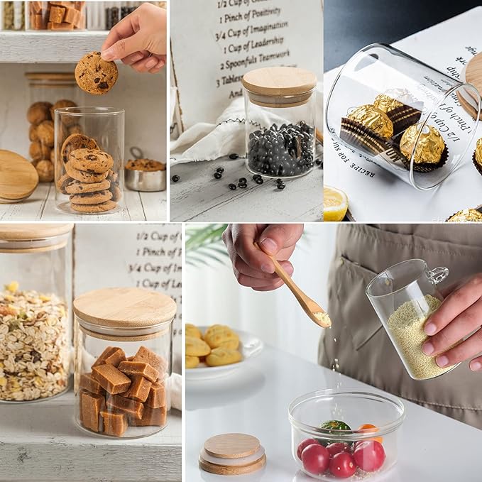 2-Pack 18.2 oz Overnight Oats Containers with Lids,Sealed Borosilicate Glass Jars with Bamboo Lid and Spoon,Clear Food Storage Jar for Kitchen,Candy, Spices, Coffee Beans,Cookies, Salad,Oats, Flour