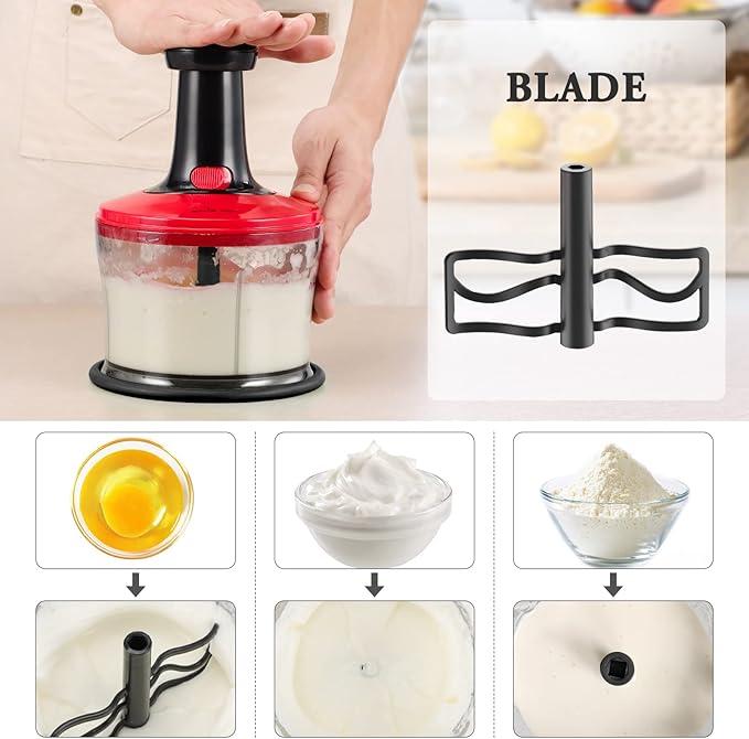 Smile mom Vegetable Chopper Food Chopper, Quick Hand Press Chopper Dicer, Pro Food Cutter, Easy to Chop Vegetables, Fruits, Herbs, Salsa, Puree, Pesto, ABS Food Grade Material 1.2L Red