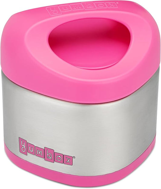 Yumbox Cubi Triple Insulated Stainless Steel Thermal Jar for Hot & Cold Lunches, Kids Size, Easy Open and Carry Handle, Unique Rounded Square Jar and Non-Slip design (Hot Pink)