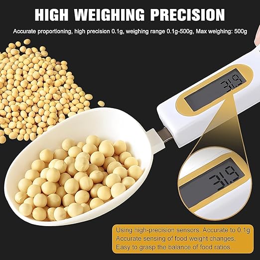 Digital Kitchen Scale, 500g/0.1g, Multi-Function with Spoon Scale and LCD Display, White