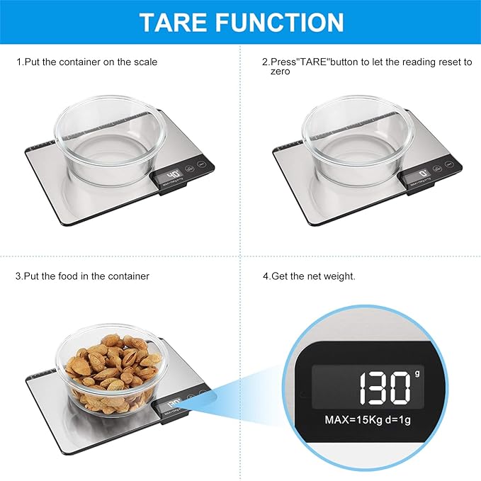 MAX 33lb Kitchen Scale with Measure Length(8inch), Food Scales Digital Weight Grams and Oz with Shrink Hook, 6 Units, Tare Function, High Precision to 1g/0.1oz for Baking and Cooking