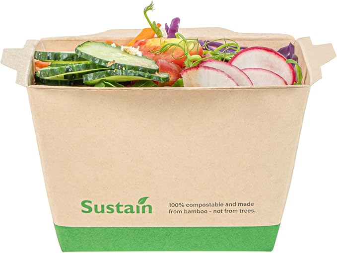 Restaurantware-Sustain 17 Ounce Sturdy Paper Take Out Boxes, 50 Disposable Take Out Food Containers - With PLA lining, Lids Sold Separately, Bamboo Paper Containers, Compostable, Click-Lock Design