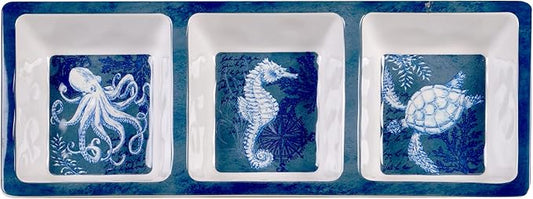 Certified International 28198 Oceanic 3-Section Relish Tray, 14.5-inch Length, Melamine