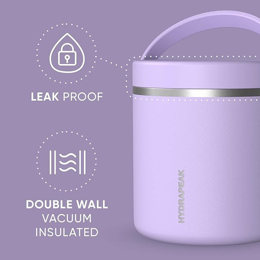 Hydrapeak 25oz Stainless Steel Vacuum Insulated Thermos Food Jar | Thermos for Hot Food and Cold Food, Wide Mouth Leak-Proof Soup Thermos for Adults, 10 Hours Hot and 16 Hours Cold (Lavender)