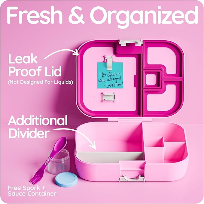 Digital kid lunch box box for kids provides ideal portion sizes. This durable lunchbox for girls is a lightweight, simple modern lunch box that is dishwasher-safe and BPA-free, best in Pink.