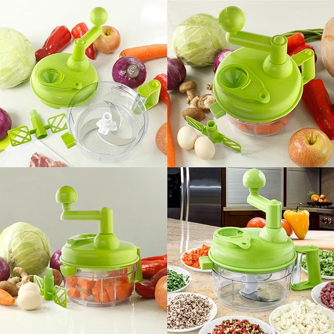 Tenta Kitchen Food processes Hand Crank Food Processor/Manual Food Chopper/Meat Grinder/Vegetable Dicer And Mincer/Fruit Blender With Egg Separator Rotary Onion Chopper(2 Sets steel blades)