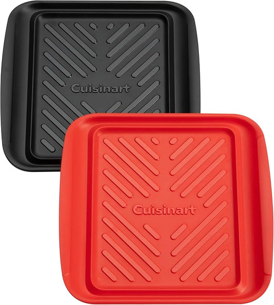 Cuisinart Grilling Prep & Serve Trays, 10.5x10.5 inch Small BBQ Tray Safe for Food Handling, 2 Dishwasher Safe Nesting Trays Black & Red, Perfect Grilling Tray for Cooked & Raw Meat, Fits 4 Burgers