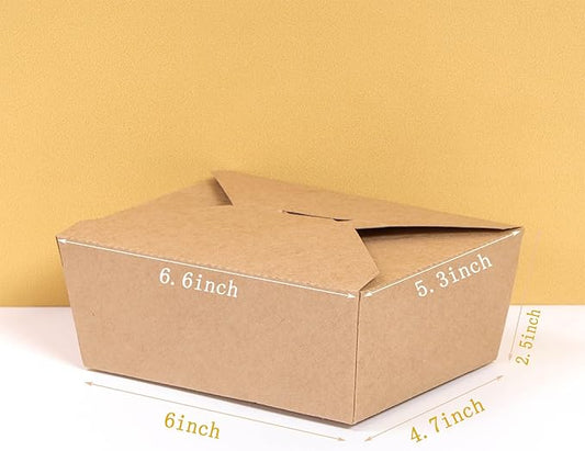 50 Pack 47 oz Large Takeout Food Container, Heavy-duty Microwave Kraft Paper Takeout Box, Leak Proof and Oil Resistant Paper Lunch Box, Cardboard takeout box for Restaurants, Homes, and Gatherings