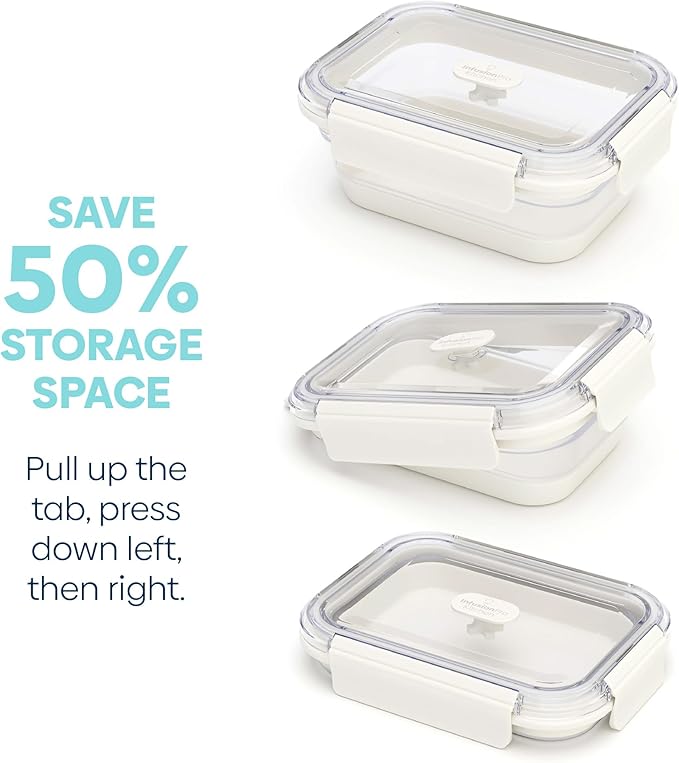 Infusion Pro Collapsible Food Storage Containers with Lid & Vent, Clear Stacking Silicone Food Container Set : Microwaveable, Freezer and Dishwasher Safe, Set of 3, Coconut Milk