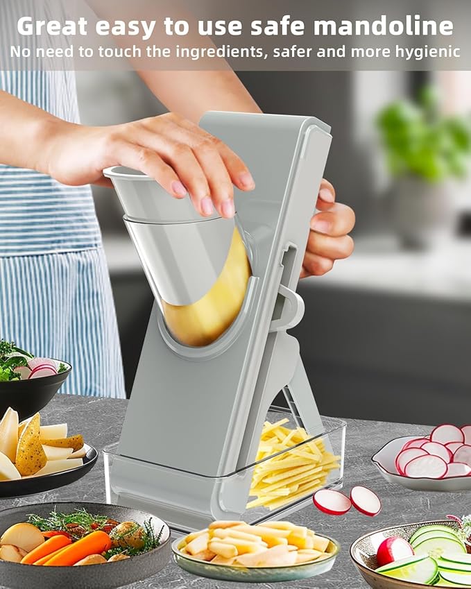 Gray Mandoline Slicer - Potato & Vegetable Slicer & Chopper, Easy to Clean, Detachable