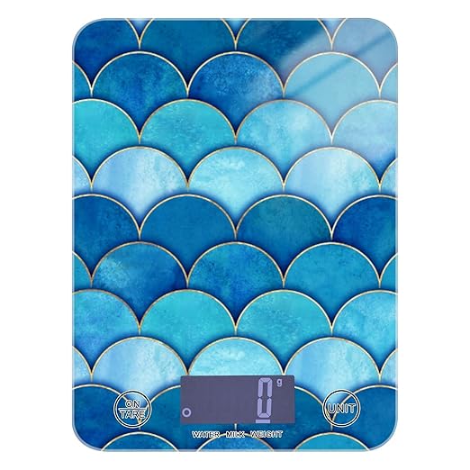 Food Scale Kitchen Digital Scale Food Ounces and Grams Dieting Baking Cooking Waterproof Glass Panels LCD Display,4 Units Scale Tare Function Ripple