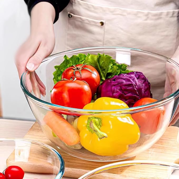 4.7 Quart Glass Mixing Bowls Large Glass Bowl with Lid Clear Salad Bowl for Cooking Baking Prepping Dishwasher Freezer, Microwave, Oven Safe