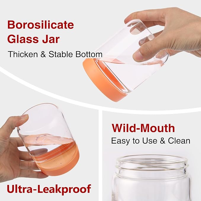 16oz Borosilicate Glass Jars with Lids - Freezer to Oven Safe (-4°F to 446°F), Airtight Meal Prep Containers for Overnight Oats, Snacks, Coffee，Microwave & Dishwasher Safe (4pack)