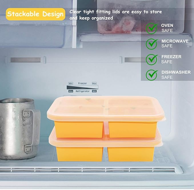 Bangp 1-Cup Silicone Freezing Tray with Lid,Soup Freezer Molds,Freezer Tray with Lid for Meal Prep,Silicone Molds for Soup and Food Storage - Makes 4 Perfect 1 Cup Portions