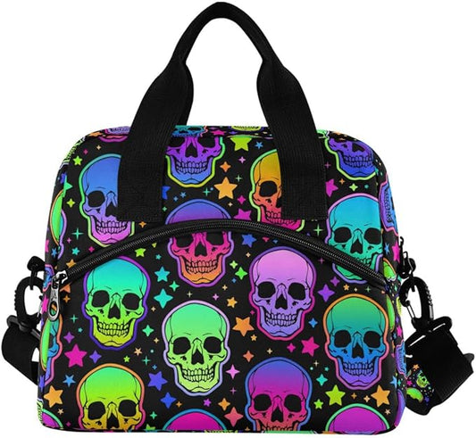 MNSRUU Insulated Lunch Bag Bright Skulls Lunch Box Cooler Bag Reusable Leakproof with Adjustable Shoulder Strap For Work School