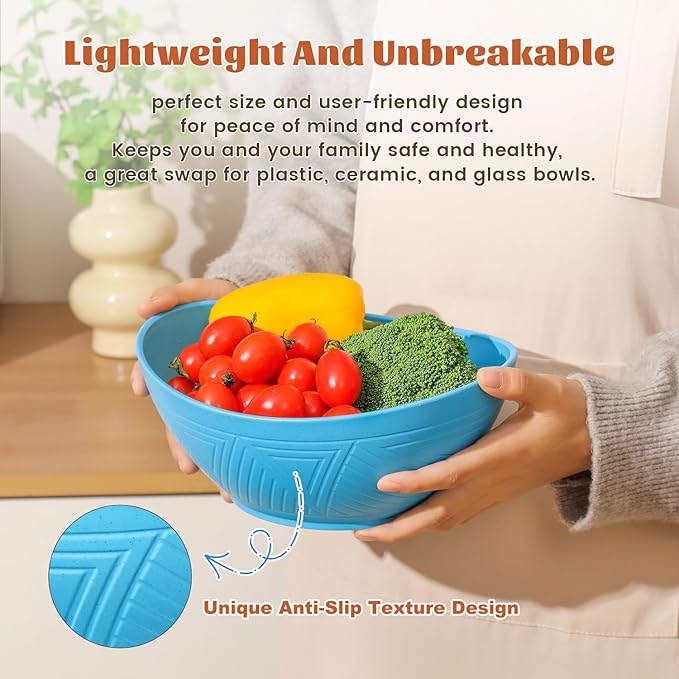 Homienly Wheat Straw Mixing Bowls Set of 6 with 3 Size, Stackable Nesting Bowls Set,Unbreakable Bowls for Kitchen, Picnic, Microwave and Dishwasher Safe Bowls for Salad,Cereal,Snack(Shoreline Color)