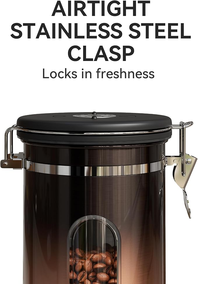 Veken Coffee Canister with Window, Gifts for Dad,Airtight Stainless Steel Kitchen Food Storage Container, Date Tracker & Scoop for Grounds Coffee, Beans, Tea,Flour,Cereal,Sugar,22OZ,Copper