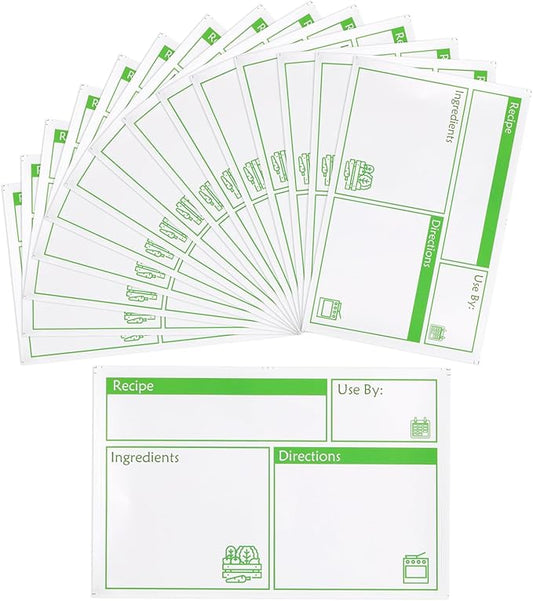100pcs Labels for Freezer Bags Freezer Meal Labels with Instructions 3.2 X 5 inch Oil and Water Resistant Labels Food Labels for Freezer Storage for Leftovers in Fridge Freezer (Green)