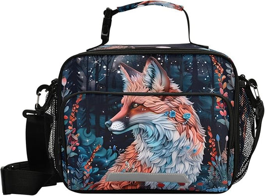 MNSRUU Student Lunch Bag Beautiful Fox Insulated DinnerTotes Picnic Bag Lunch Box with Adjustable Shoulder Strap for Teen Kids Adults