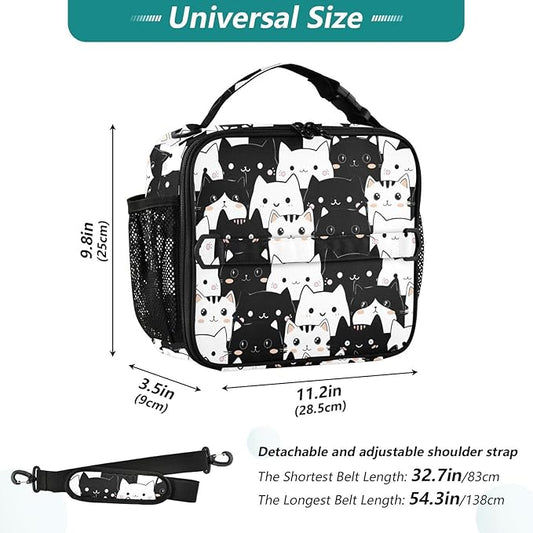 Cute Lunch Bag for Women Insulated Cat Lunch Box for Kids Girls Boys Reusable Leakproof Lunch Tote Bag with Shoulder Strap for School Work Picnic