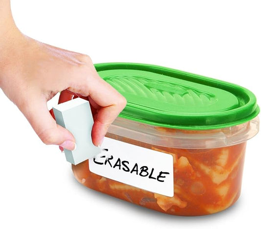 Jokari Label Once Erasable Food Labels with Marker and Eraser Reusable Removable Adhesive Labels for Kitchen Storage Freezer Dishwasher and Microwave Safe 70 Pack