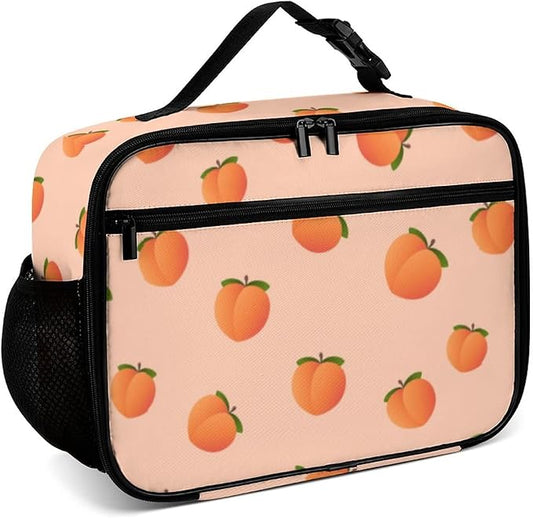 Peach Reusable Lunch Box Insulated Lunch Bag Cooler Bag Lunchbox Meal Food Container Tote Bag for Women Kids Girls School Camping Hiking Picnic Beach Travel
