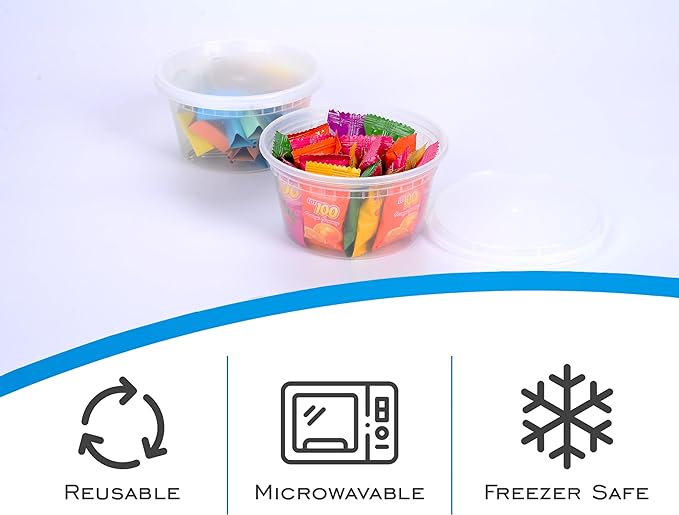 EDI [12 OZ, 250 Sets] Wholesale Plastic Deli Food Storage Containers with Airtight Lids | Microwave-, Freezer-, Dishwasher-Safe | BPA Free | Heavy-Duty | Meal Prep | Leakproof | Recyclable