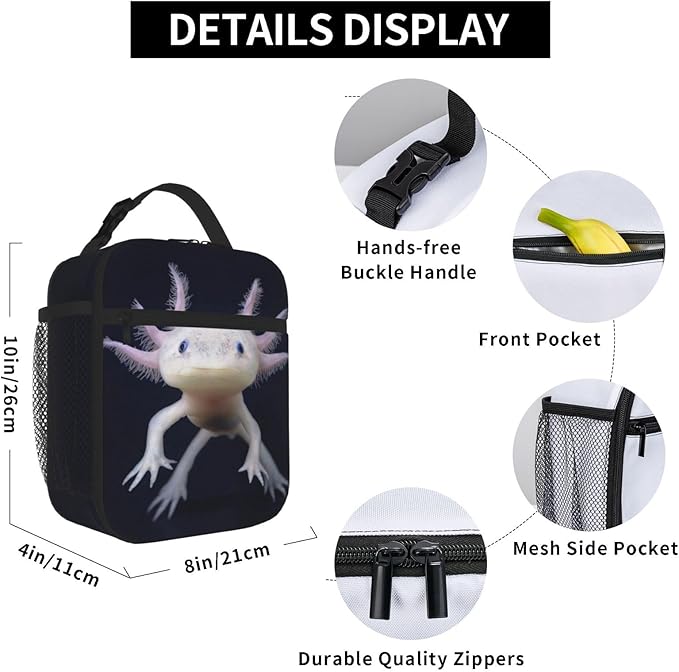 YETTA YANG Cute Kawaii Axolotl Ambystoma Mexicanum Portable Lunch Bag Insulated Lunch Box Reusable Totes For Women Men Work Picnic Camping