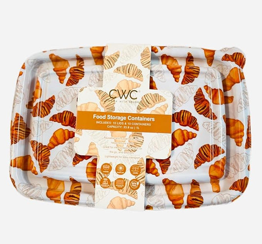COOK WITH COLOR 20 PIECE PLASTIC RECTANGULAR FOOD CONTAINERS, 10 LIDS & 10 CONTAINERS CAPACITY 33.8 OZ (1L) 9 X 6 X 2 (CROISSANT)