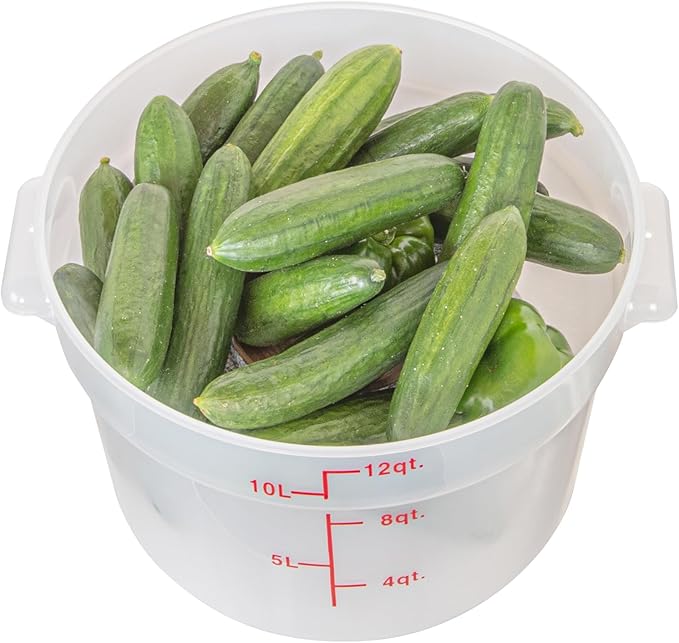 Restaurantware-Met Lux 12 Quart Food Storage Containers, 10 Translucent Storage Containers - Lids Sold Separately, Red Volume Markers, Dishwashable Containers, Side Handles, For Storing Foods