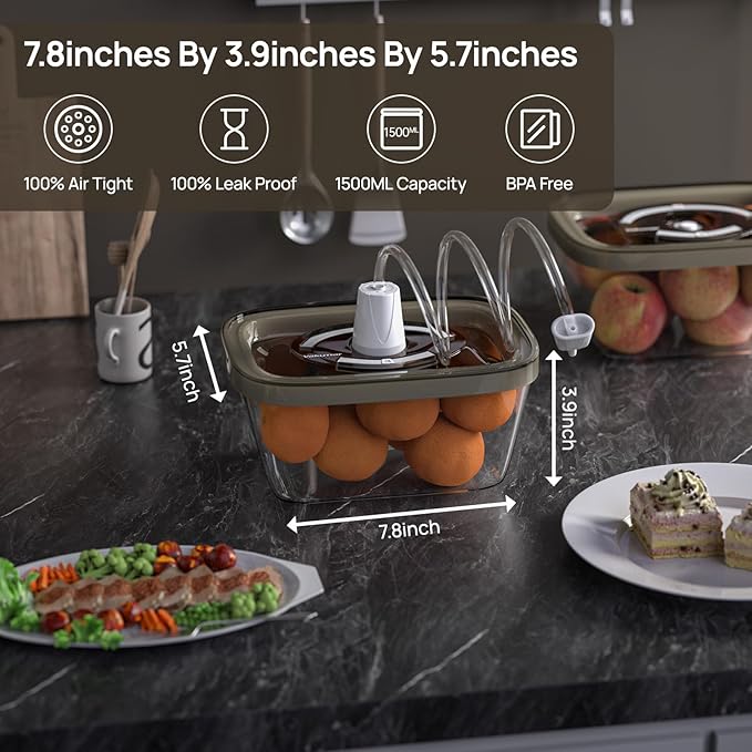 2PCS Vacuum Seal Food Storage Containers Vacuum Sealer containers Fresh Save & Keep the Flavor, Square, BPA-Free, Leak Proof, Lid with Lock - Dishwasher, Freezer & Microwave Safe