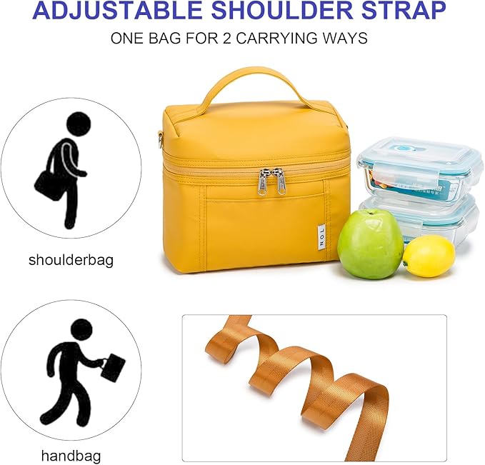 NOL Natural Organic Lifestyle Insulated Lunch Bags for Women Cooler Bag Lightweight Nylon Waterproof Lunch Box For Work (Earth-yellow, Medium(normal))