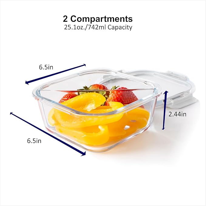 Orii 4 Piece Glass Food Storage Compartment Containers with Lids, Multiple, Charcoal Grey