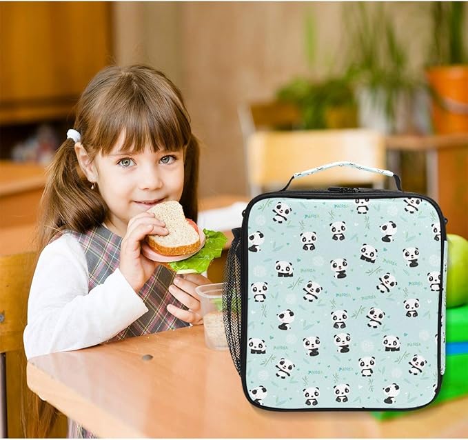Nander Cute Cartoon Panda Lunch Box for Girls Mens Kids Thermal Insulation Lunch Tote Bag with Shoulder Strap for Work