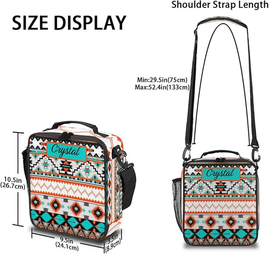 Personalized Lunch Box with Name, Custom Lunch Box Aztec Customized Insulated Lunch Bag Tote, Cooler Freezable Meal Prep Bag with Shoulder Strap Waterproof Lunch Container for Office Picnic