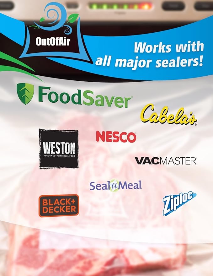 Vacuum Sealer Roll & Bag Cutter (8" x 100') 4 mil 100 Foot Embossed Bags by OutOfAir 33% Thicker, BPA Free, Sous Vide, Commercial Grade, Works with All Machines