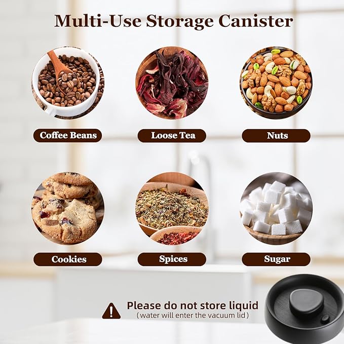 Coffee Vacuum Canister - 16oz Airtight Stainless Steel Food Storage | Press Out Excess Air, Perfect for Coffee Beans & Tea