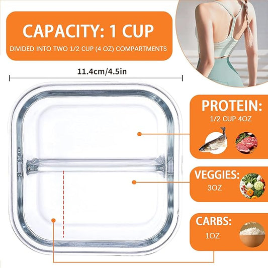 Bariatric Meal Prep Containers, Glass Bariatric Portion Control Containers, 3 Pack Food Storage Containers with Lids, Bariatric Must Haves, 8 oz Reusable Glass Snack Containers with Lids