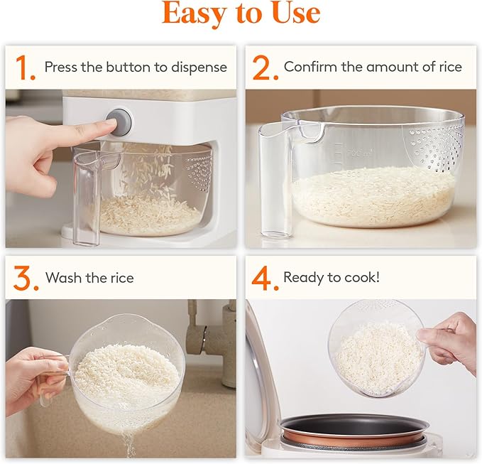 Lifewit 3 Pack Rice Dispenser 25 Lbs(11.3kg), Rice Storage Container Sealed Moisture Proof with Measuring Cup for Kitchen Pantry Household, BPA-Free, Clear