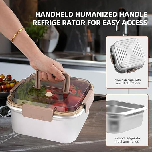 Food Storage Containers Outdoor 304 Stainless Steel Crisper Box Refrigerator Freezer Storage Box Fruit Seal Box Microwave Oven Heat-resistant (2200+3800ML)