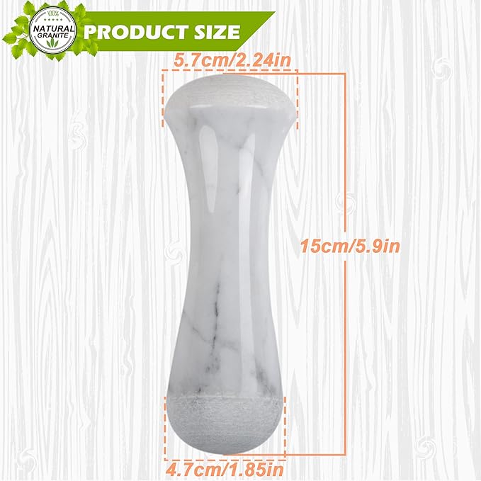 Tianman Marble Replacement Pestle 5.9" Length Polished, Use Pestle on Both Ends (Only Pestle Mortar Not Included) (Grey Marble Polished)